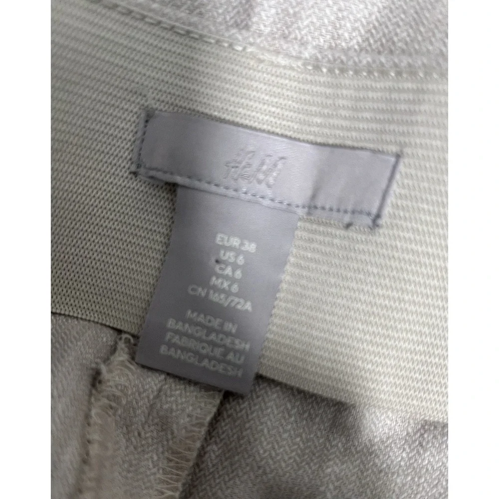 H&M Sz 6 Pants Women's Linen Blend Beige Pleated Tailored Tapered Leg Suit